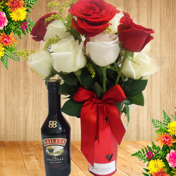 Regalos dia de la madre Jarron de Rosas y Baileys 