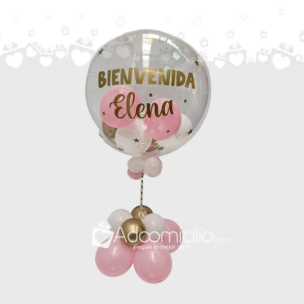 Arreglo de Globo Transparente Personalizado con Base de Globos Rosada Regalos a Domicilio en Bogotá