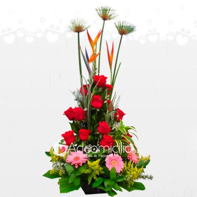 Arreglo Floral Rosas, Gerberas con Hermosos Follajes A Domicilio En Pereira