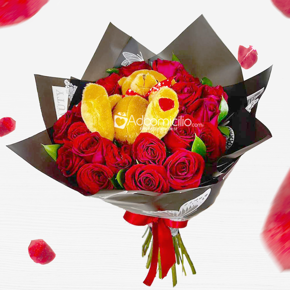 Bouquet De Rosas Con Peluche Para San Valentín A Domicilio En Medellín 