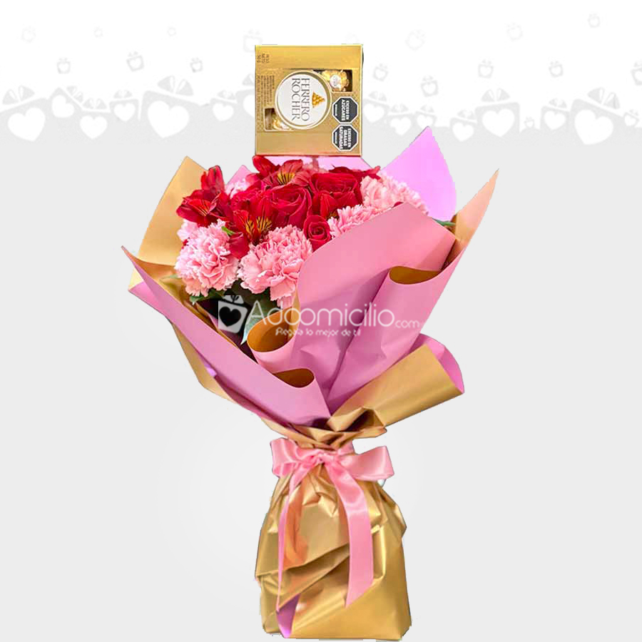 Bouquet Con Claveles Y Chocolates Para El Día De La Madre A Domicilio En Medellín 