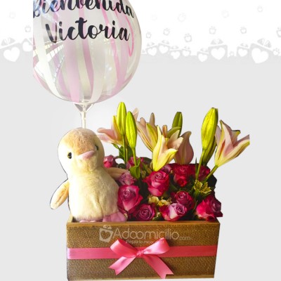 Regalo De Bienvenida Bebé Con Peluche Y Flores A Domicilio En Bogotá Pedido Con Un Día De Anticipación 