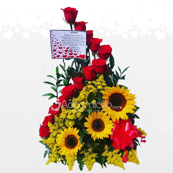 Arreglo Floral con Rosas y Girasoles Pequeno A Domicilio en Manizales