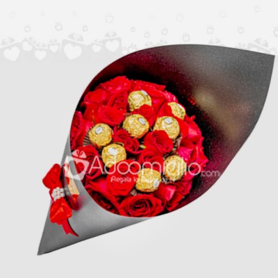 Hermoso Cono De Rosas Con Chocolates Ferrero San Valentín a Domicilio Medellín 