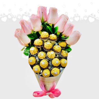 Cono  con rosas y Ferrero Regalo para el día de la mujer 